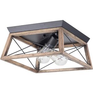 VILUXY Retro Industrial Rectangle Flush Mount Ceiling Light Fixture with Wood Shade for Hallway, Entryway, Passway, Dining Room, Bedroom, Balcony Living Room Two-Light