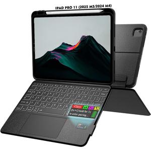 Keyboard Folio Lightweight w/ Screen for iPad Pro 11 inch (M5/M4, 2025/2024), Magnetic Detachable Keybaord with Case & Trackpaf & Backlit & 160 Kickstand & Pen Slot, Keyboard for iPad Pro 11 5th Gen