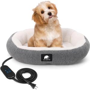 Heated Cat Bed for Small Cats, 19" Soft & Cozy Donut Pet Bed With Timer & Temp Adjustable Heating Pad for Indoor Kitten, Electric Warmer
