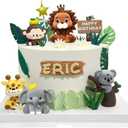 22PCS Safari Animal Cake Toppers & Wild One Birthday Decorations - Jungle Cake Topper with Leaves for Animal Themed Birthday Party Decorations, Safari Cake Decorations for Zoo Theme Cakes Accessories