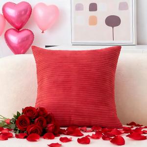 Home Brilliant Red Throw Pillow Cover Decorative Plush Pillowcase 20x20 Soft Corduroy Accent Pillow Cover for Wedding Valentines Decorations, 20 x 20 inch (50cm), Red