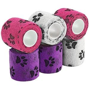 WePet Pet Wrap, Self-Adhesive, Only Sticks to Itself, Non-Woven Tape for Dog Legs, Paws, Wounds, First Aid Cohesive Gauze for Horse, Cat, Bird, Animal, 6 Rolls, 2 Inch, Pawprints B