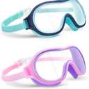 Aegend 2 Pack Swim goggles for Kids 3-15, Anti-Fog Anti-UV Wide Vision Waterproof, No leak Swimming goggles for Boys Girls (Cyan-blue & Purple Pink)