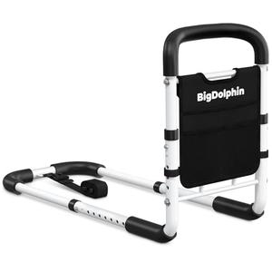 BigDolphin Bed Rails for Elderly Adults - ASTM Approved Adjustable Bed Cane with Non-Slip Ergonomic Handle & Storage Pocket, Bed Railings for Seniors Hold up to 350 LBS, Tool-Free