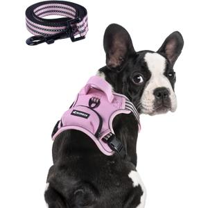 BUMBIN Dog Harness for Large Dogs, No Pull Adjustable No Choke Pet Vest with Dog Leash Fit Smart Reflective Pet Walking Harness for Training Easy Control Soft Handle Pink L