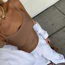 LCNBA Women's Adjustable Spaghetti Strap Top Basic Cami Sleeveless Crop Tank Top Brown XLarge (Brown, XL)