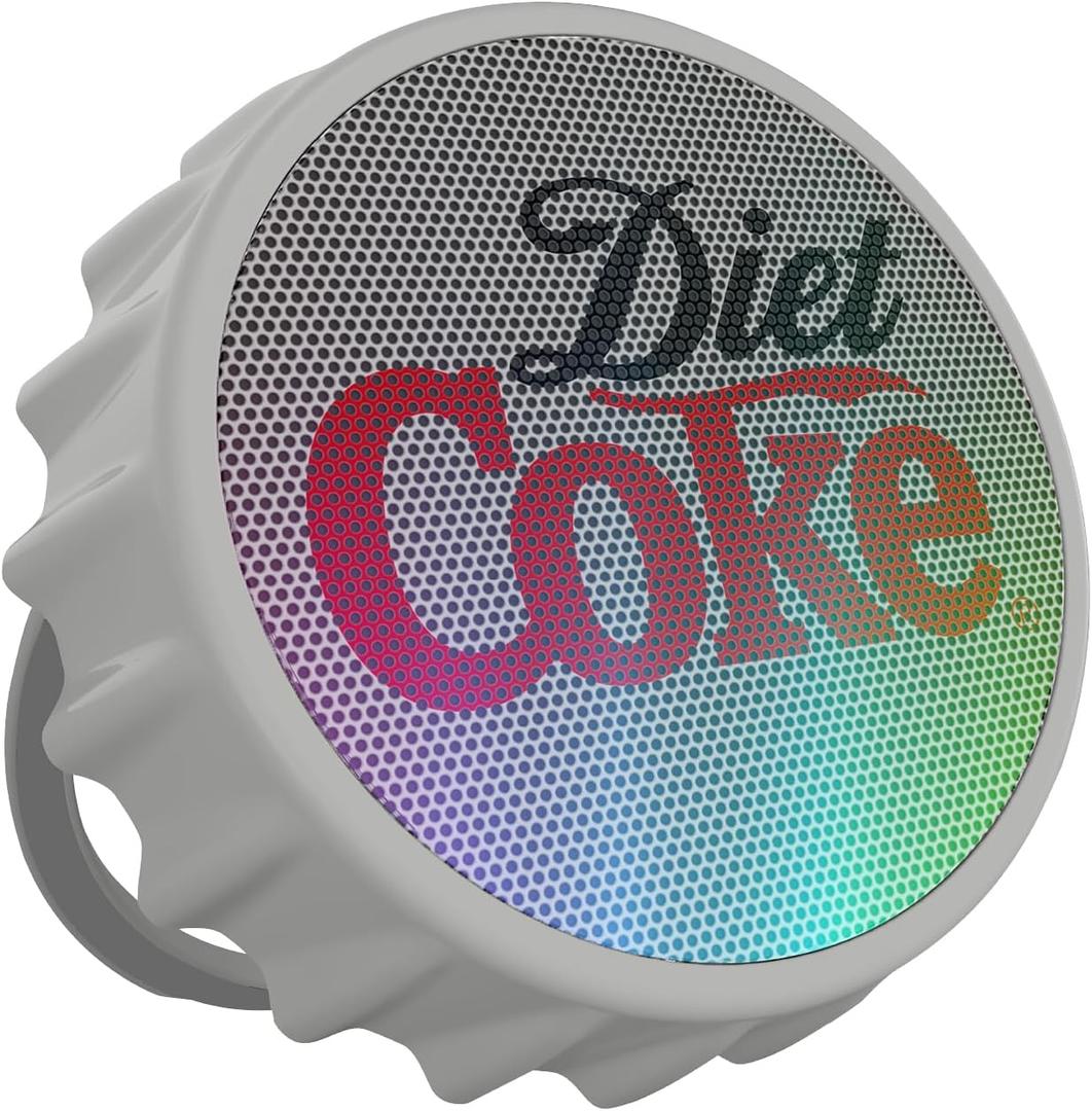 Diet Coke Bottle Cap Shaped Bluetooth Speaker with Kickstand, Color Changing Light, FM Radio, 6H Playtime, Micro SD Card, Aux Port for Home/Outdoors/Beach/Bar | Portable Bluetooth Speakers