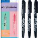 Pilot Frixion Heat/Friction Erasable Rollerball Pen FR7 - Medium Line 0.7mm Tip Nib - Wallet Pack of 3 (Black)