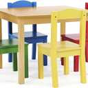 Humble Crew Kids Wooden Table and 4 Chairs Set, Natural/Primary - Kids Table and Chair Set for Toddlers and Children for Arts, Crafts, and Snack Time - Sturdy, Durable Toddler Activity Table
