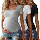 Baggyfly 3 Pack Womens Maternity Short Sleeve Shirts, 3-Color, X-Large (XL)