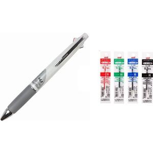 uni Jetstream 4&1 Red Green Blue and Black 0.7mm Ballpoint Multi Pen and 0.5mm Mechanical Pencil (White) + Refill 4 Colors 0.7mm Set