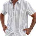 SHENHE Men's Summer Short Sleeve Button Down Striped Shirt Casual Beach Going Out Shirt (XXL)