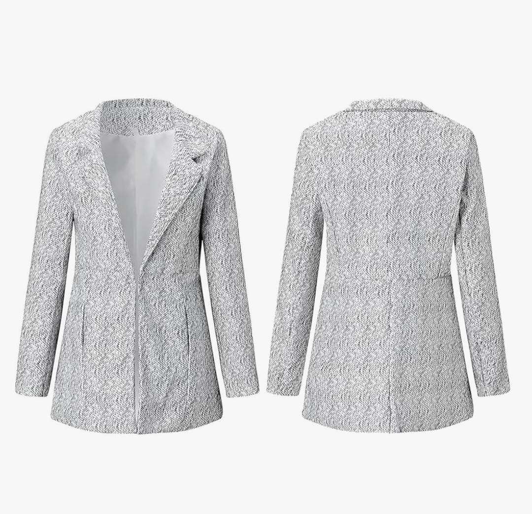 Women's Solid Color Pocket Long Sleeve Open Front Coat, Office Jacket Outwearm, Anti-Static