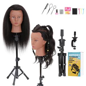 Mannequin Head Human Hair with Ttipod Stand, 100% Real Human Hair Mannequin Head for Braiding, Cosmetology Hair Mannequin Head for Hair Styling with Adjustable Stand Tripod (16 Inch Tripod)