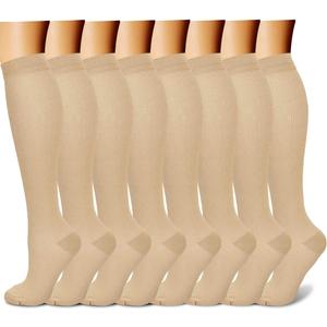 CHARMKING Compression Socks for Women & Men Circulation (8 Pairs) 15-20 mmHg is Best Support for Athletic Running,Cycling (Small-Medium, 09 Beige/Beige/Beige/Beige/Beige)