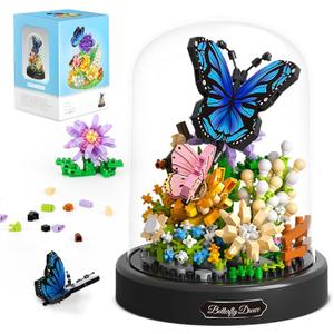 QLT QIAOLETONG Flower Bouquet Building Kit for Adults, 530 PCS Animals Flowers Botanical Collection Mini Building Blocks Set, Valentine's Day for Her Mom Women Wife Girlfriend (Butterfly)