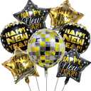 New Year Balloons Decorations - Black and Gold Foil balloon 4D Disco Ball Balloon for News Year Eve Party Supplies Happy New Years Balloons for 2026 News Years Party Decorations-7pcs