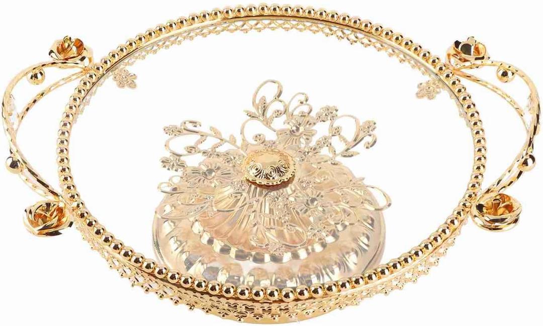 Gold Glass Fruit Tray, Metal Glass Fruit Plate Bucket Basin, Candy Plate with Alloy Base for Display Flowers
