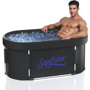 Ice Bath Tub for Athletes, 129 Gal Oval Cold Plunge Tub with Insulated Cover & Drain Valve, Portable Foldable, Cold Water Therapy at Home/Gym/Outdoor