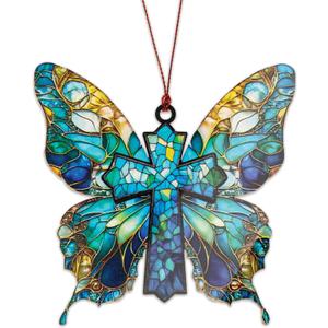 Butterfly Christian Gifts for Women, Religious Easter Gifts, Butterfly Religious Cross Christmas Ornament, Suncatcher Effect Style Cross Design, Elegant Ornament Gift for Nature Lovers, Women