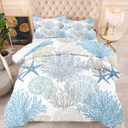 Summer Coastal Comforter Set Beach Blue Shells Printed Pattern Quilt Bedding Set with 2 Pillow Case for Bedroom Dormroom All Season Queen 104x90inches