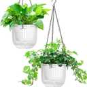 Melphoe 2 Pack Self Watering Hanging Planters Indoor Flower Pots, 6.5 Inch Outdoor Hanging Plant Pot Basket, Plant Hanger with 3Hooks Drainage Holes for Garden Home (White)