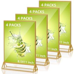 PPH-Sisy Acrylic Sign Holder 8.5X11 Double Sided Clear Display Stand, Gold Plastic Display Stand for Home Office Shop Restaurant (4pcs) PPH-Sisy Acrylic Sign Holder 8.5X11 Double Sided Clear Display Stand, Gold Plastic Display Stand for Home Office Shop Restaurant (4pcs)