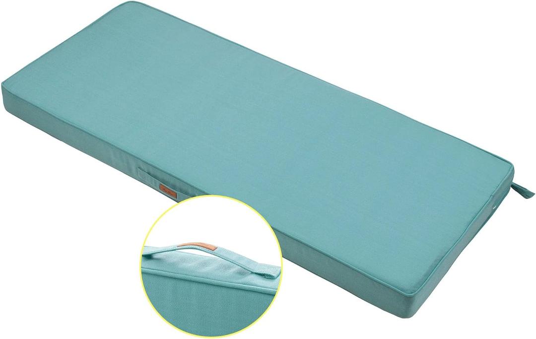 Outdoor Bench Cushion 45 x18 x3 Inch,Waterproof Portable Settee Cushion,Foam Insert with Handle&Ties,Bench Seat Pads for Garden Patio Porch Swing Backyard Furniture(Light Turquoise)