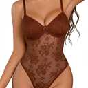 Avidlove Women Lingerie Lace Bodysuit Sexy Deep V Teddy Snap Crotch One Piece Babydoll Mesh Body Suits, Small
