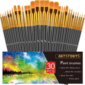 Paint Brushes Set, 30 Pcs Paint Brushes for Acrylic Painting, Oil Watercolor Acrylic Paint Brush, Artist Paintbrushes for Body Face Rock Canvas, Adult Drawing Arts Crafts Supplies, Black