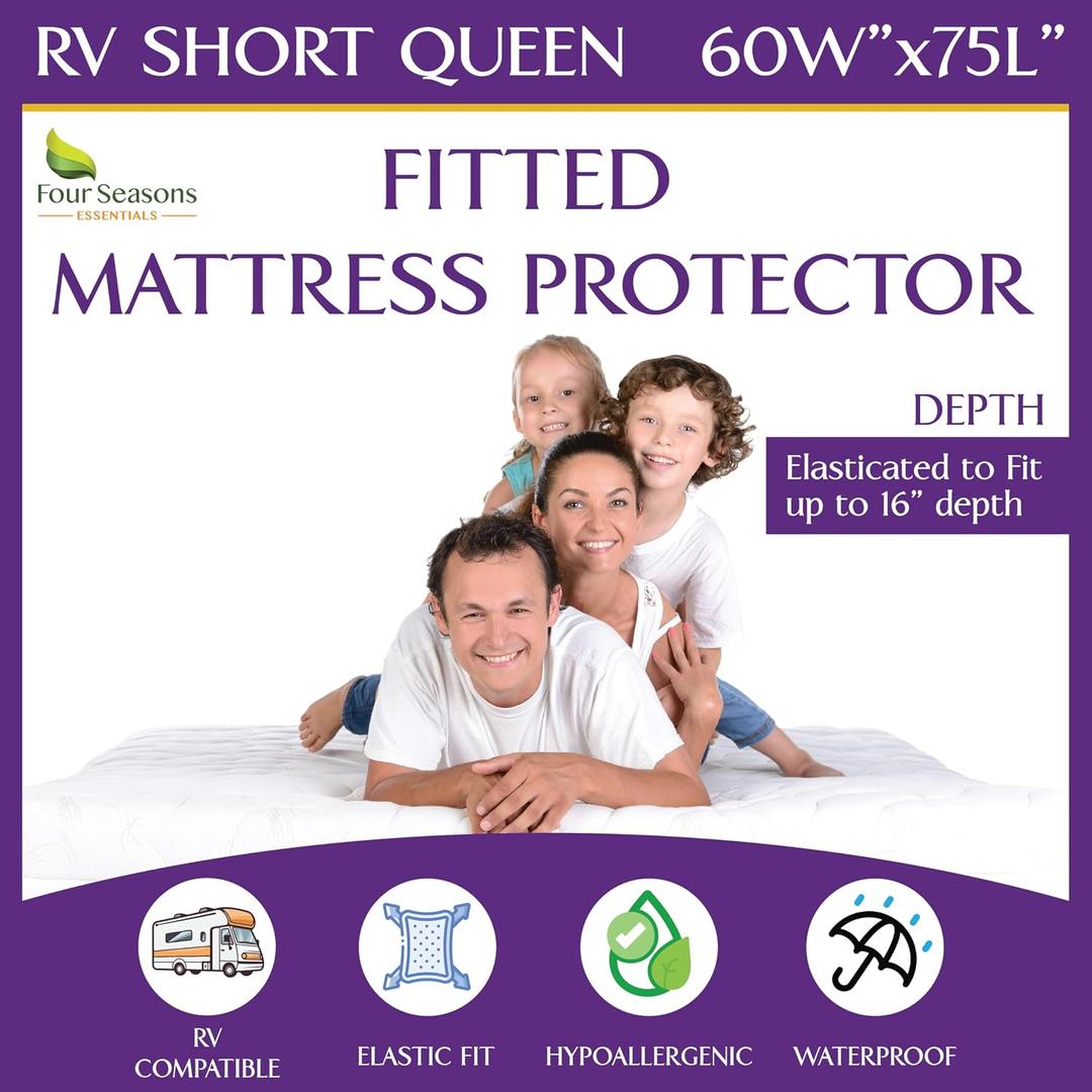 RV Short Queen Mattress Protector Mattress Cover for 60"x75" Bed - 100% Waterproof, Noiseless, Hypoallergenic Fitted Sheet Mattress Protector for Camper