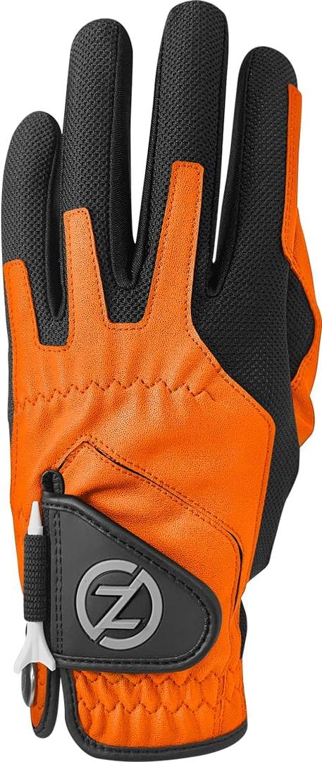 Zero Friction Men's Compression-Fit Synthetic Golf Glove, Universal Fit One Size (Orange)