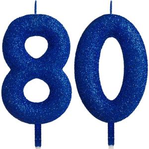 80th Glitter Birthday Candles, Blue Birthday Number Candle for Cake Topper Decorations for Girls Birthday Party Wedding Anniversary Celebration Supplies