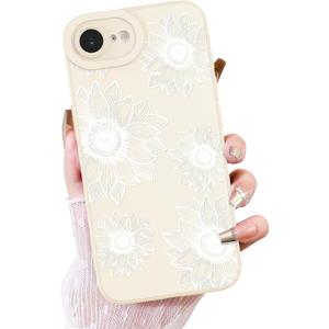 OOK Floral case for iPhone 16E Case, Cute Sunflower Floral Blooms Design Soft TPU Shockproof Protective for Women Girls Slim Phone Cover - White Flower