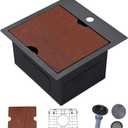 HOTIS 15 X 15 Inch Black Drop in Bar Sink, Black Bar Sink,Topmount RV Small Kitchen Sink, Outdoor Single Bowl Prep Sink with Dish Grid & Drain & Cutting Board