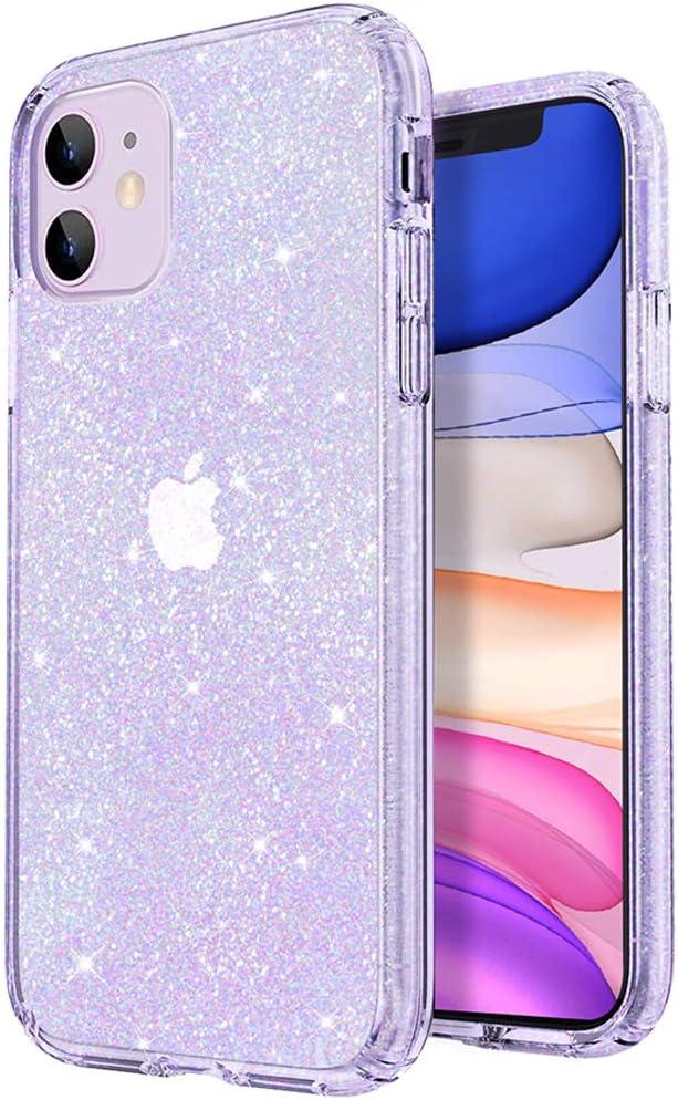 JJGoo Compatible with iPhone 11 Case, Clear Glitter Sparkle Bling Anti-Scratch Shockproof Protective Flexible Phone Cases Cute Slim Thin Bumper Cover for Women Girls (6.1 inch) 2019