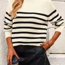 KIRUNDO Women's Striped Sweaters 2024 Fall Winter Outfits Crewneck Ribbed Knit Pullover Trendy Tops with Metal Buttons (Beige White, Medium) (M)