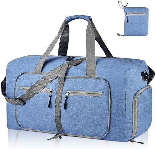 Dimayar Travel Duffle Bag for Men Women - Foldable Duffel Bag with Shoes Compartment - Overnight Bags Waterproof & Tear Resistant(Blue)