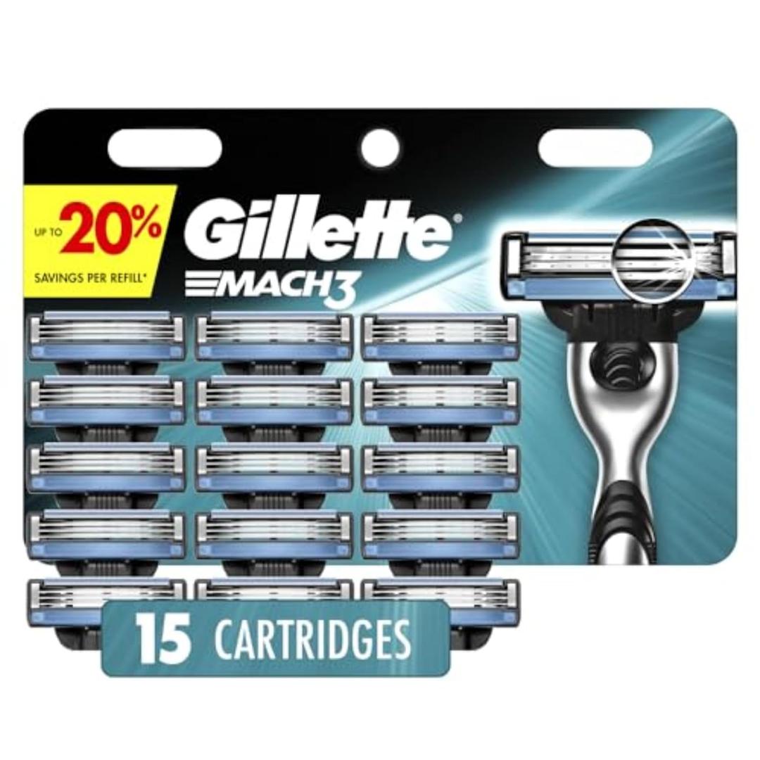 Gillette Mach3 Razor Blades for Men, 3-Blade Razor Refills, 15 Count (Dark Teal)
