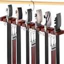 Cuipingoo Belt Hanger for Closet Max 42 Belts, 2-in-1 Wall Mount Belt Organizer with 360 Rotating Hooks, Wooden Tie and Belt Rack for Closet Accessories Organizers and Storage, Walnut Wood