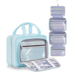 Travel Hanging Toiletry Bag for Women - Waterproof Cosmetic Organizer with Clear Window, Lightweight Bathroom Bags for Essentials, Makeup, Shampoo, Toiletries Blue, Large