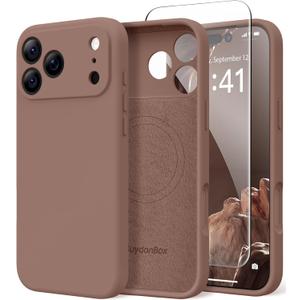Magnetic for iPhone 17 Pro Max Case, Compatible with MagSafe, [Full Camera Protection][Screen Protector] Silicone Shockproof Protective Phone Case for iPhone 17 Pro Max 6.9", Brown