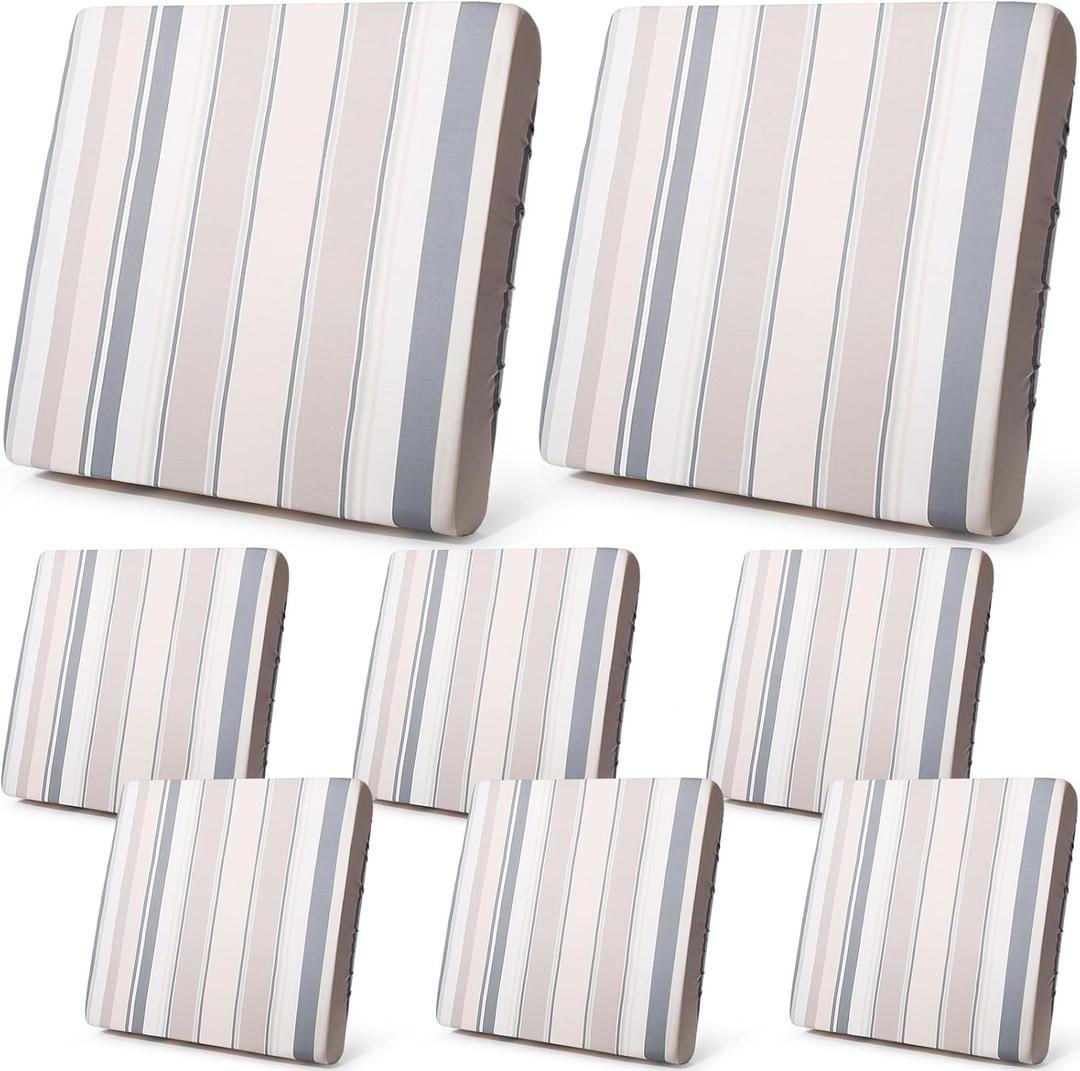 Newwiee 8 Pcs Patio Stretch Sofa Cushion Cover Outdoor Cushion Covers Replacement Patio Furniture Couch Slipcovers Chair Seat Soft Flexibility Protector(Gray Beige)