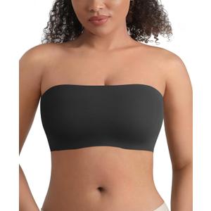 FeelinGirl Strapless Bra for Women No Underwire Seamless Padded Anti-Slip Tube Top Bandeau Bra Comfy Smoothing Bralette (Medium, Black)