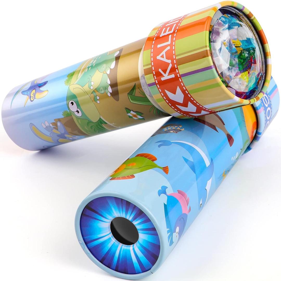 Classic Tin Kaleidoscopes 2 Pack, Discover Hidden Animals, Crystal Clear View, Vintage Retro Toys in Gift Box (Ocean+dino World)