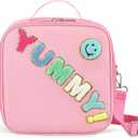 Reusable Insulated Lunch Bag for Kids Teens & Adults with Adjustable Shoulder Strap - Large Durable Lunch Bag Tote for School Travel Picnic Work - Leakproof Design Lunch Carrier (Pink-YUMMY)