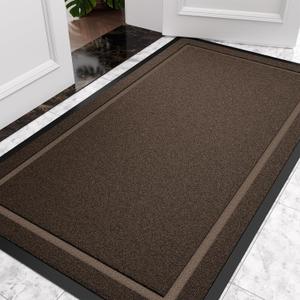Front Door Mat Indoor Outdoor Entrance, All-Season Waterproof Outdoor Doormat, Absorbent Floor Mats Traps Dirt & Moisture, Rubber Backing Low Profile Entryway Mat, Brown, 34"*60"