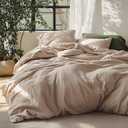 Bedsure Linen Duvet Cover Queen Size - Linen Cotton Blend Bedding Set, Soft & Cozy, 3 Pieces, 1 Duvet Cover 90x90 Inches and 2 Pillowcases, Taupe Color Cooling Bedding, Comforter Sold Separately (00 - Warm Tan (No Comforter))