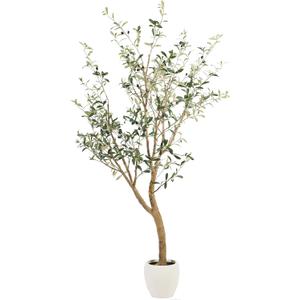 Artificial Olive Tree with White Pot - 7.5FT Faux Olive Tree for Home Decor