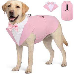 AOFITEE Dog Tuxedo for Large Dogs, Formal Dog Suit and Tie, Gentle Dogs Wedding Party Suit Bow Tie Shirt, Pet Wedding Outfit with Detachable Bowtie Collar for Christmas Halloween Dress Up, Light Pink XL